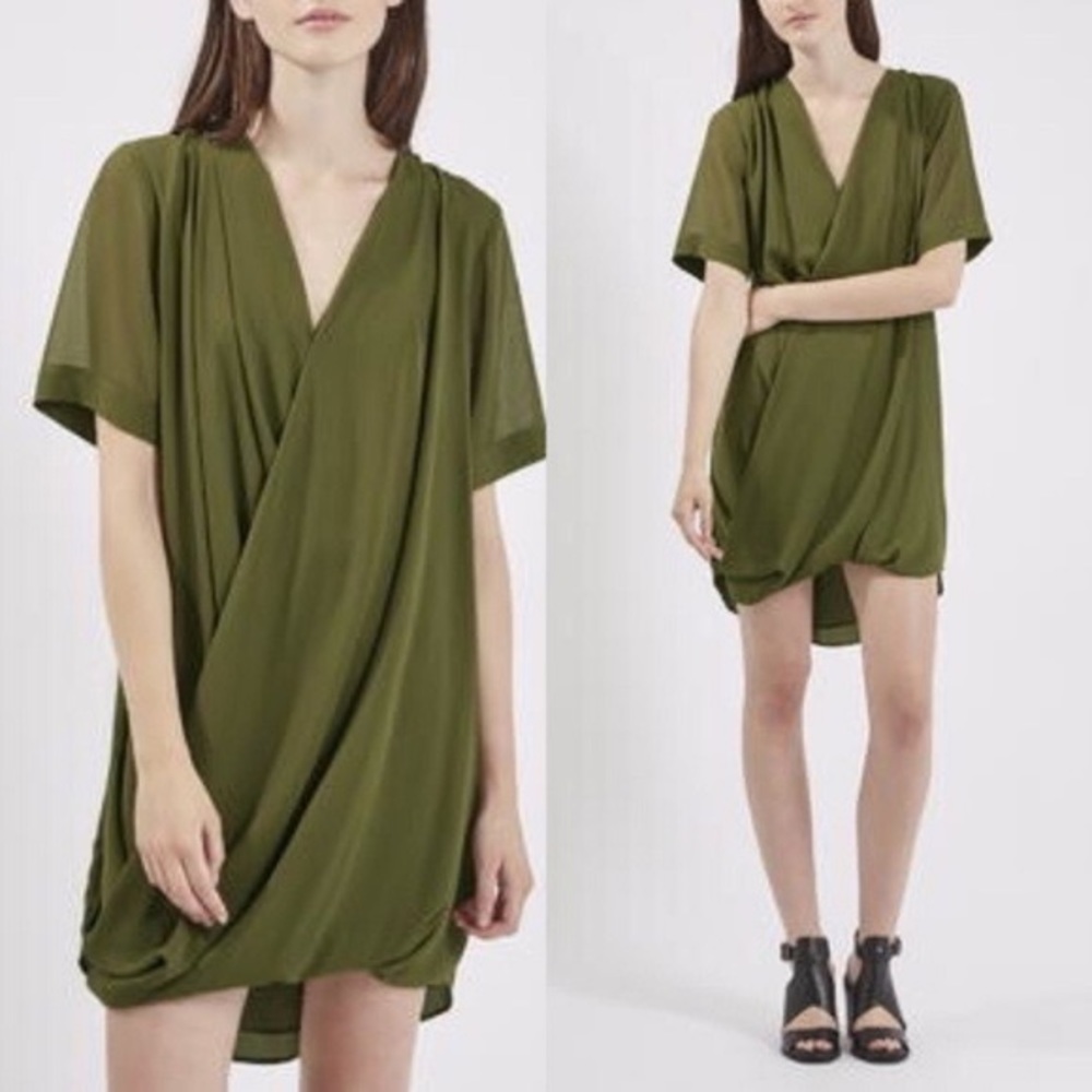 Topshop draped mini dress in SALMON / size 10